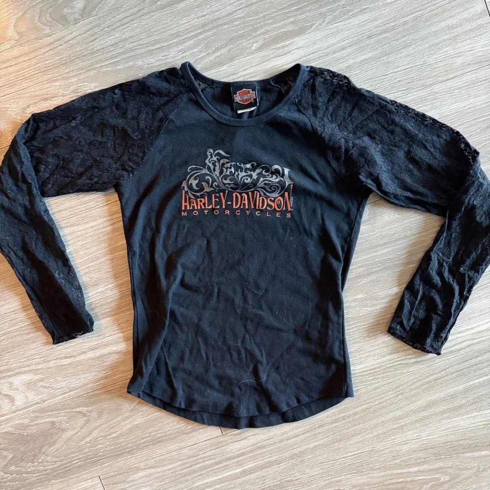 Vintage Harley Davidson lack lace long sleeve top 2003 y2k size XL (medium fit) - Picture 2 of 4